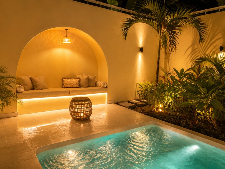 Piscina privada de Nomara de noche